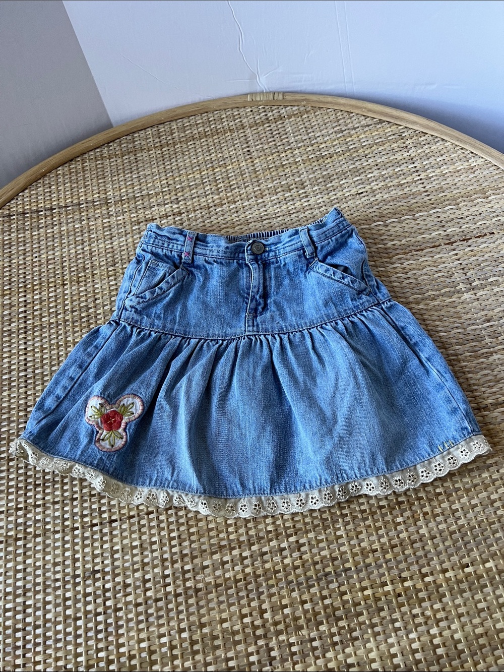 Genuine Kids Prairie Garden Jean Skirt Lace Retro Y2K floral embroidered Girls 5